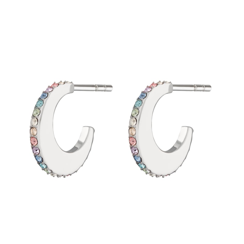 Thumbnail of Silver Rainbow Crescent Hoop Earrings image