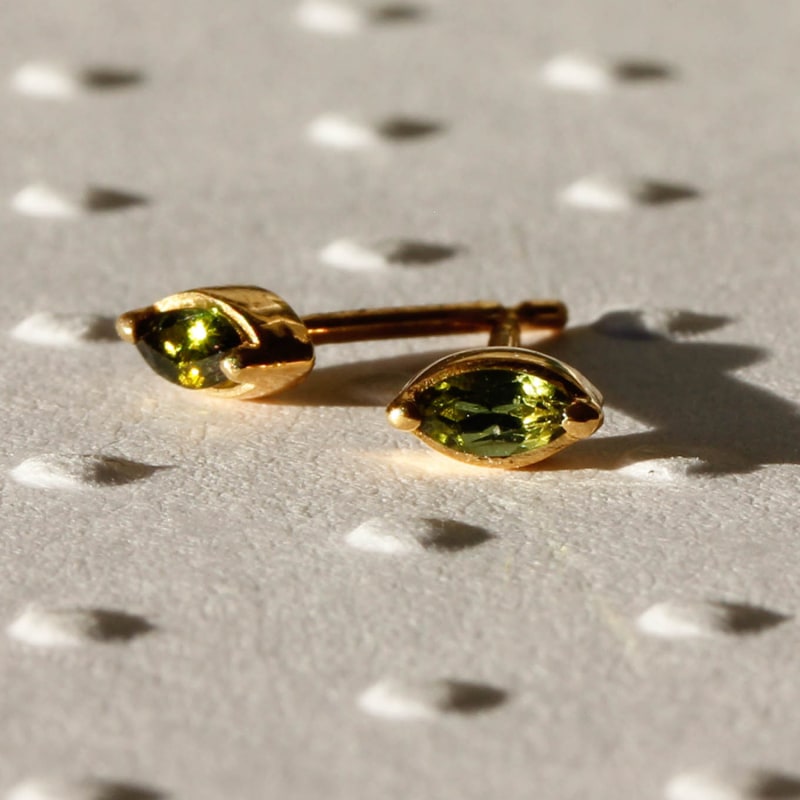 Thumbnail of Green Tourmaline Leaf Stud Earrings - Gold image