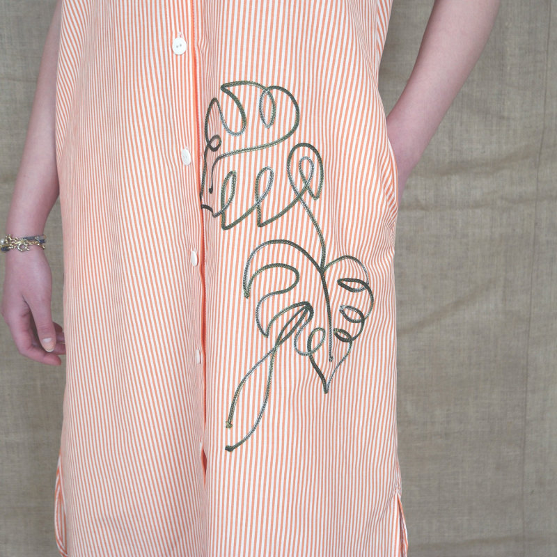 Thumbnail of Pinstripe Cotton Shirtdress With Pineapple Embroidery image