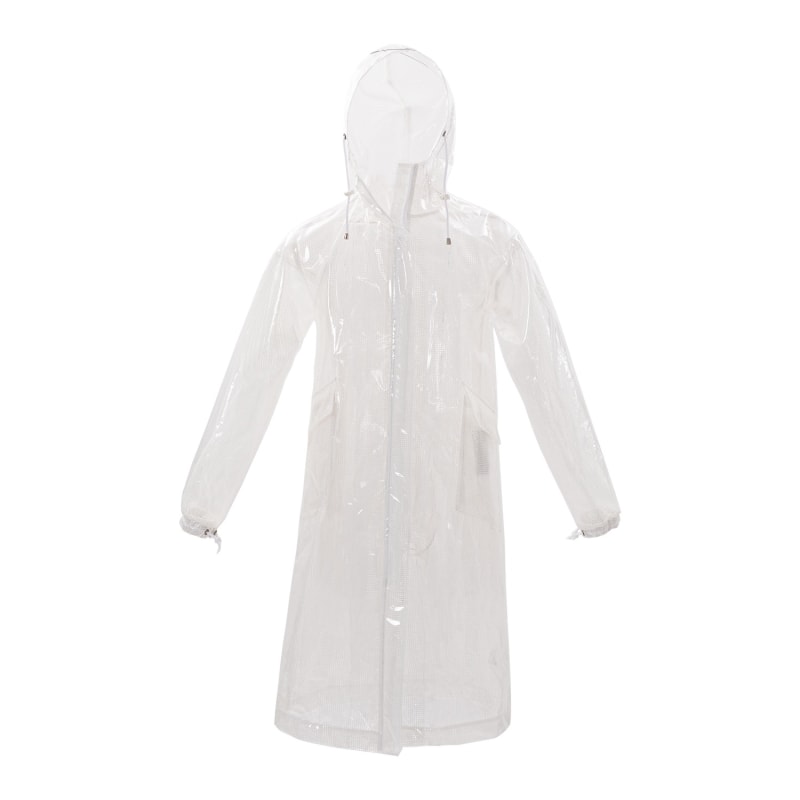 Women Clear Glass Plastic Rain Coat With Hood Transparent White Para