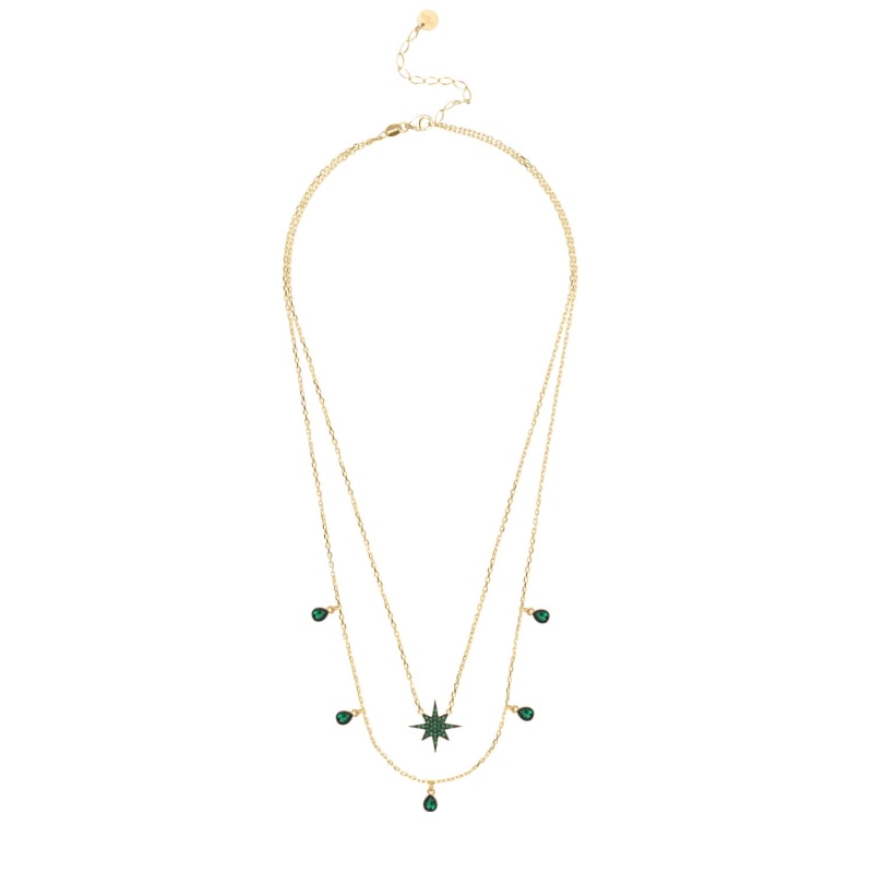 Thumbnail of Starburst Double Strand Layered Necklace Gold Green image