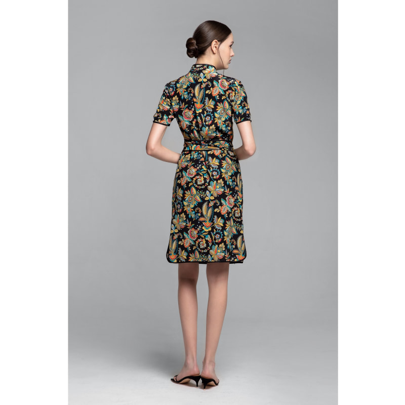 Thumbnail of Akiko Kimono-Style Silk Wrap Dress With Oriental Floral Print In Black image