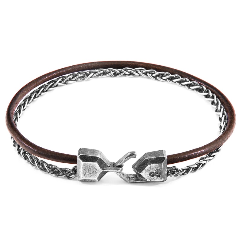 Thumbnail of Mocha Brown Staysail Mast Silver & Round Leather Bracelet image