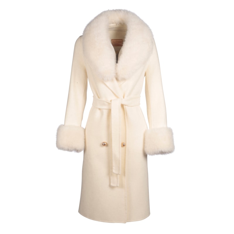 Thumbnail of 'Marlene' 100% Cashmere & Wool Coat With Faux Fur In White image