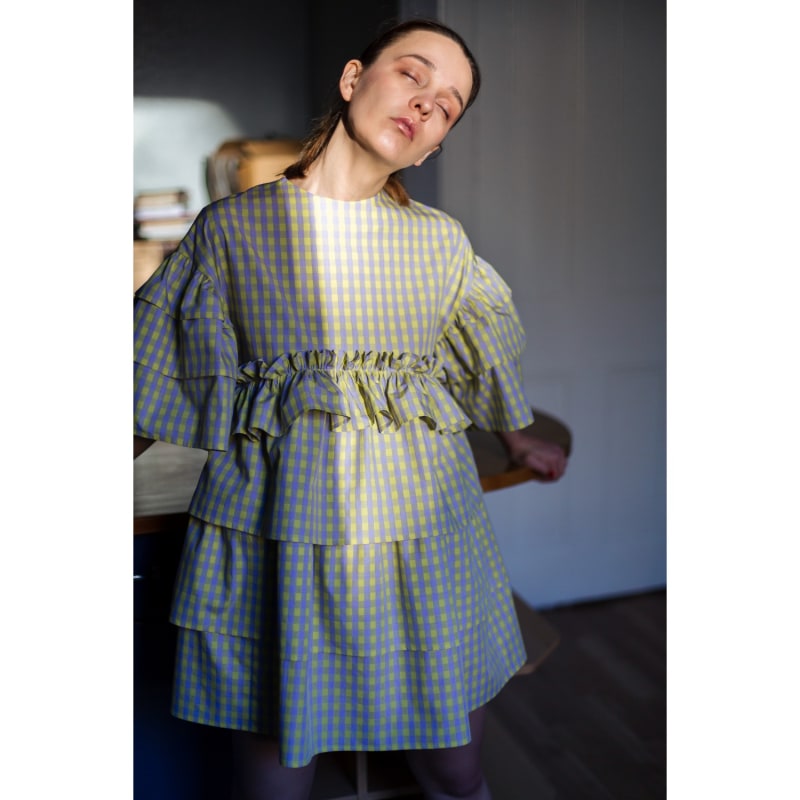 Thumbnail of Saffron Yellow Gingham Mini Oversized Dress image