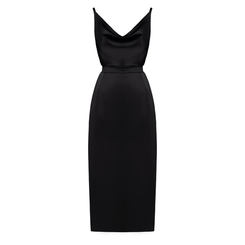 Could It Be Magic Black Satin Halter Midi Dress