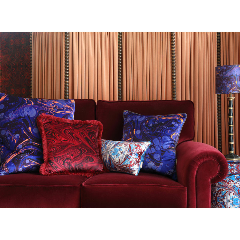 Thumbnail of Sapphire Marbled Velvet Cushion image