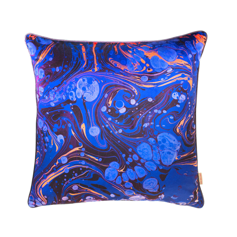 Thumbnail of Sapphire Marbled Velvet Cushion image