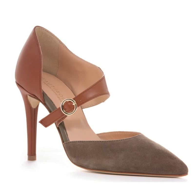 Taupe suede pumps sale