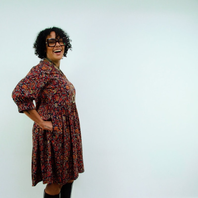 Thumbnail of Sara - Lava Leaf Paisley Print Skater Style Shirt Dress image