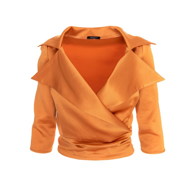 Thumbnail of Satin Lapel Wrap Blouse With Bow - Orange image