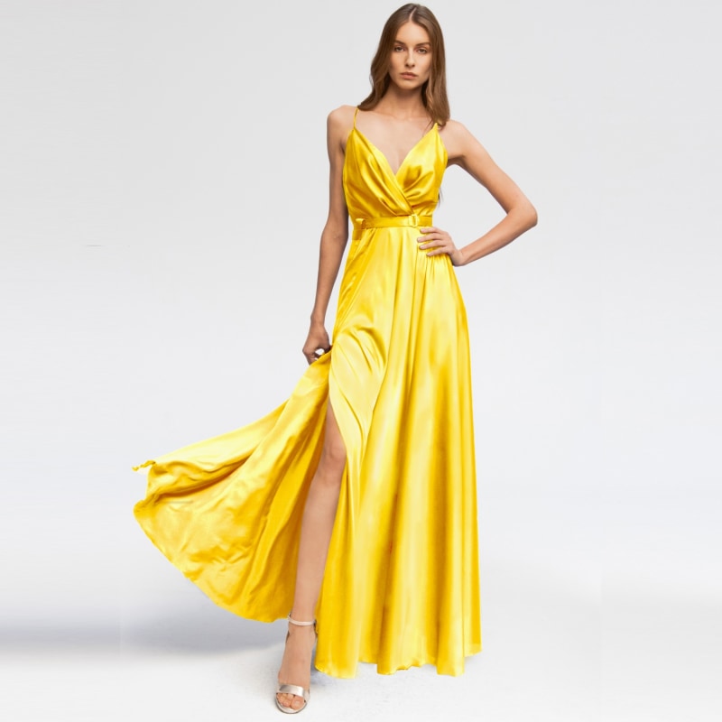 Thumbnail of Satin Long Dress Yellow image