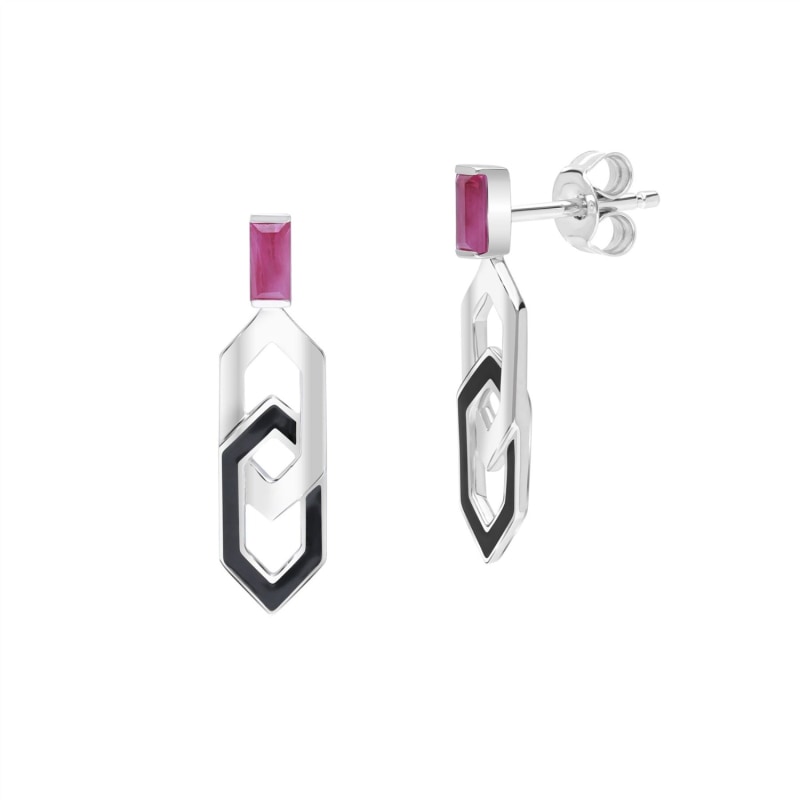 Thumbnail of Grand Deco Enamel & Ruby Link Drop Earrings In White Gold image