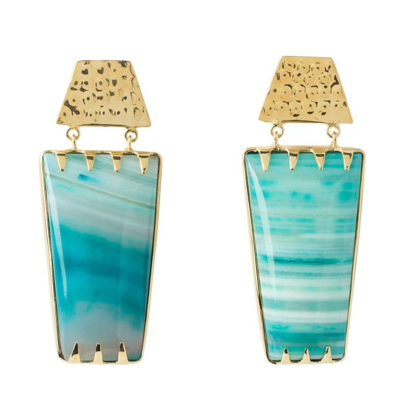 Thumbnail of Puerto Rico Teal Determination Gold Gemstone Earrings image