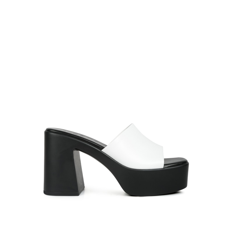 Scandal Slip On Block Heel Sandals White Rag Co. Wolf Badger