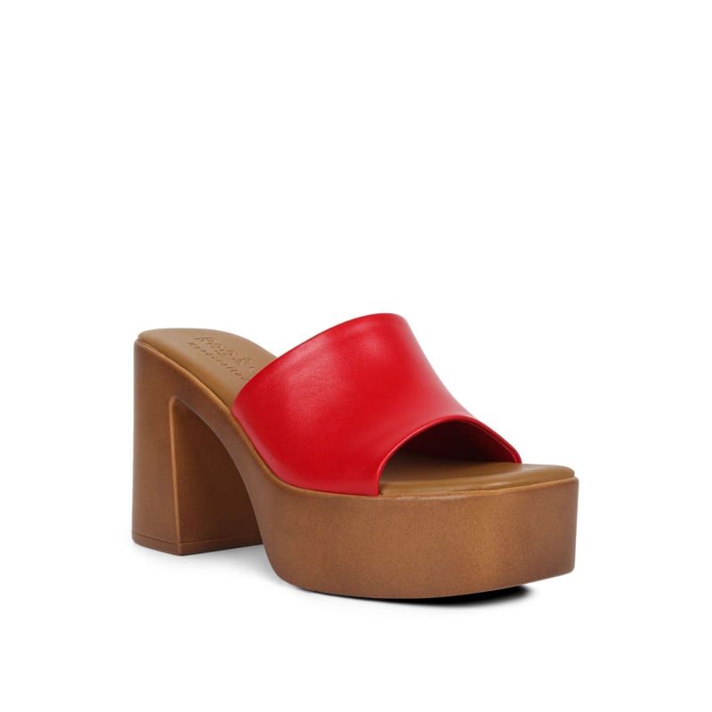 Red leather block heel sandals 2025