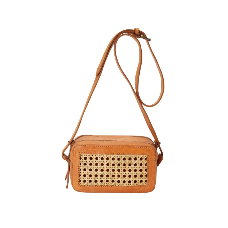 Thumbnail of Scarlett Leather And Cane Crossbody Bag In Tan image