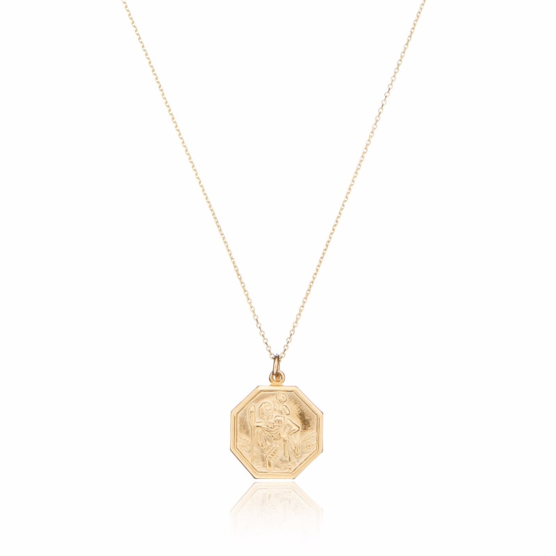 Solid Gold St Christopher Octagonal Medallion Pendant Necklace by Lily Roo