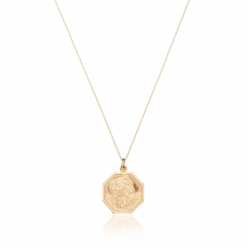 Thumbnail of Solid Gold St Christopher Octagonal Medallion Pendant Necklace image