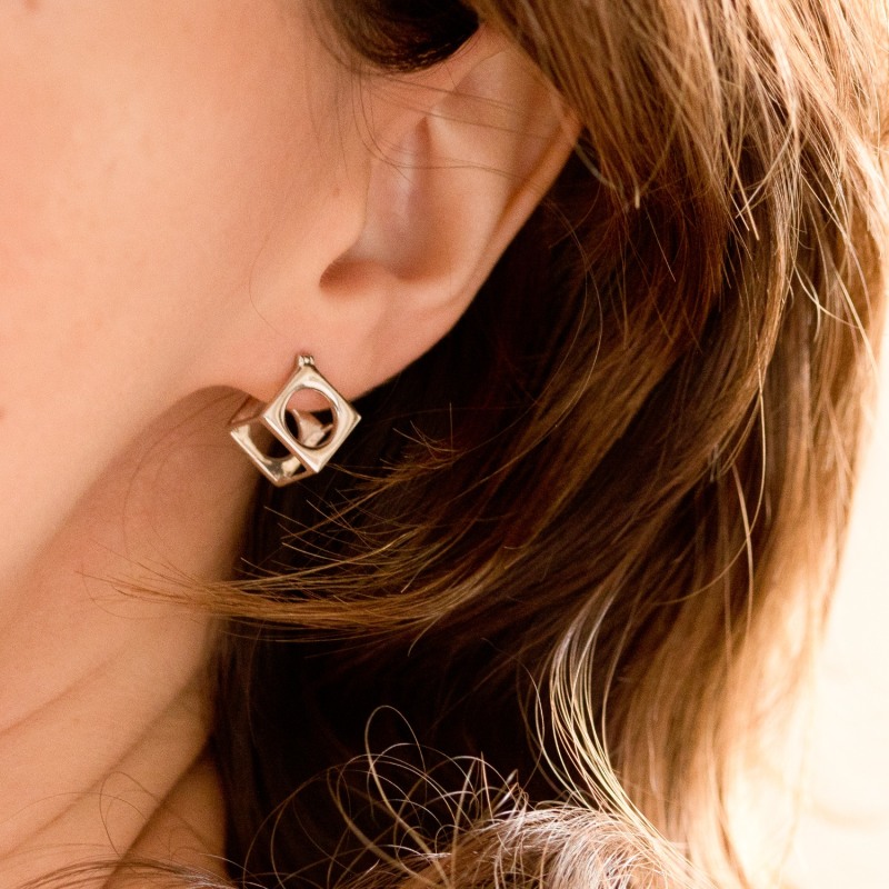 Screw It Let S Do It Earrings Sterling Silver Square Box Hoop Earrings LUDERE Wolf Badger