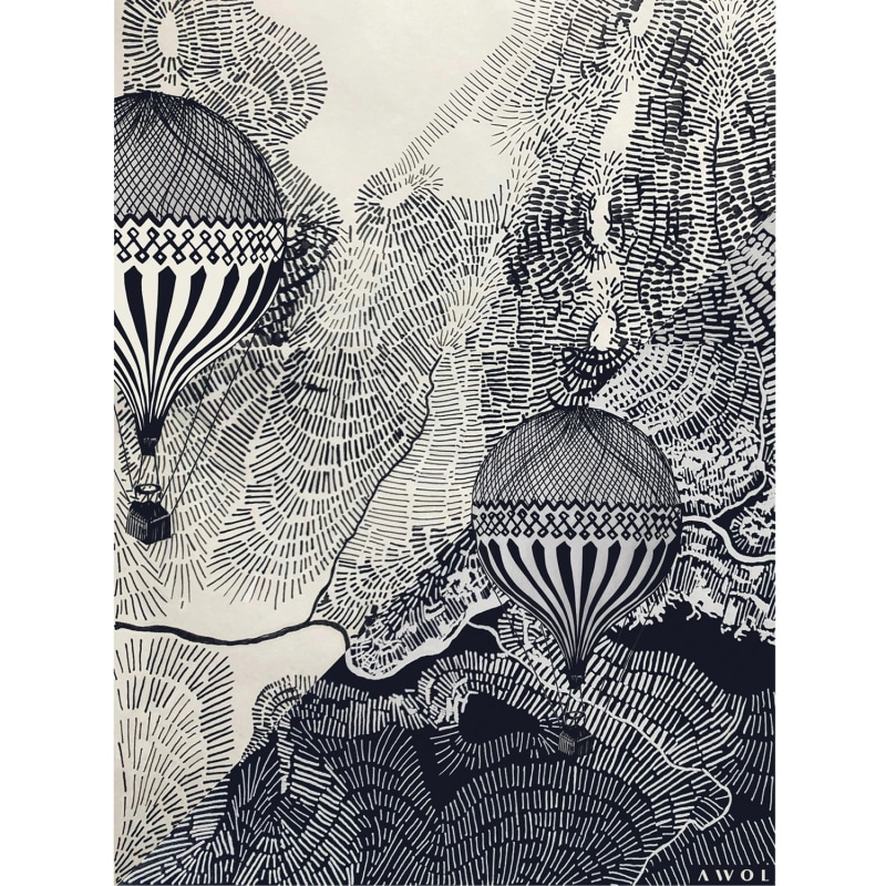 Thumbnail of The Dreamer: Vintage Travel In The Sky With Hot Air Balloons, Travel Art Print image