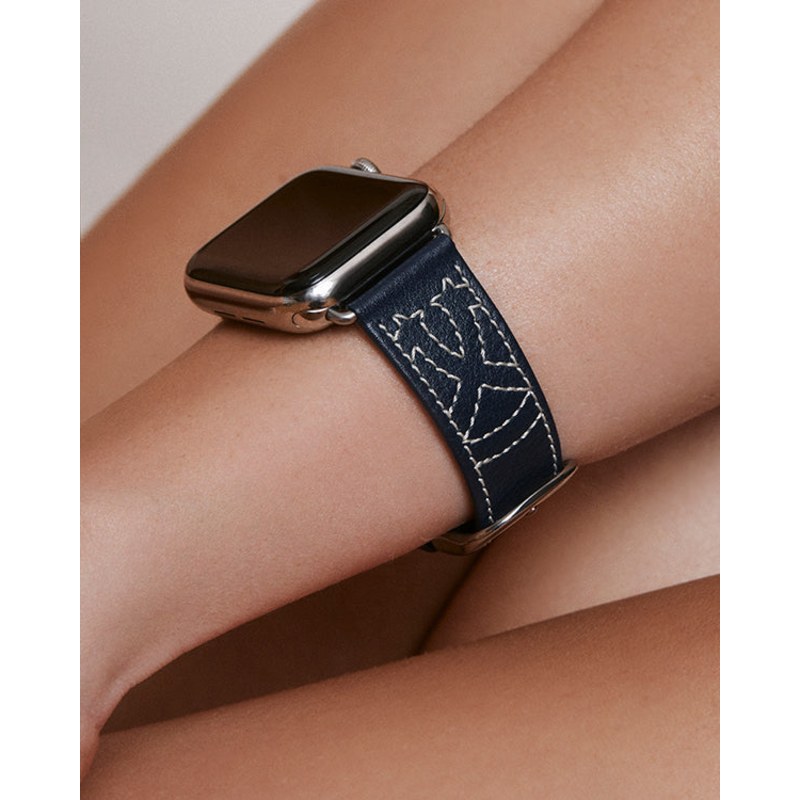 Sedona In Navy Leather Luxury Apple Watch Band Space Gray