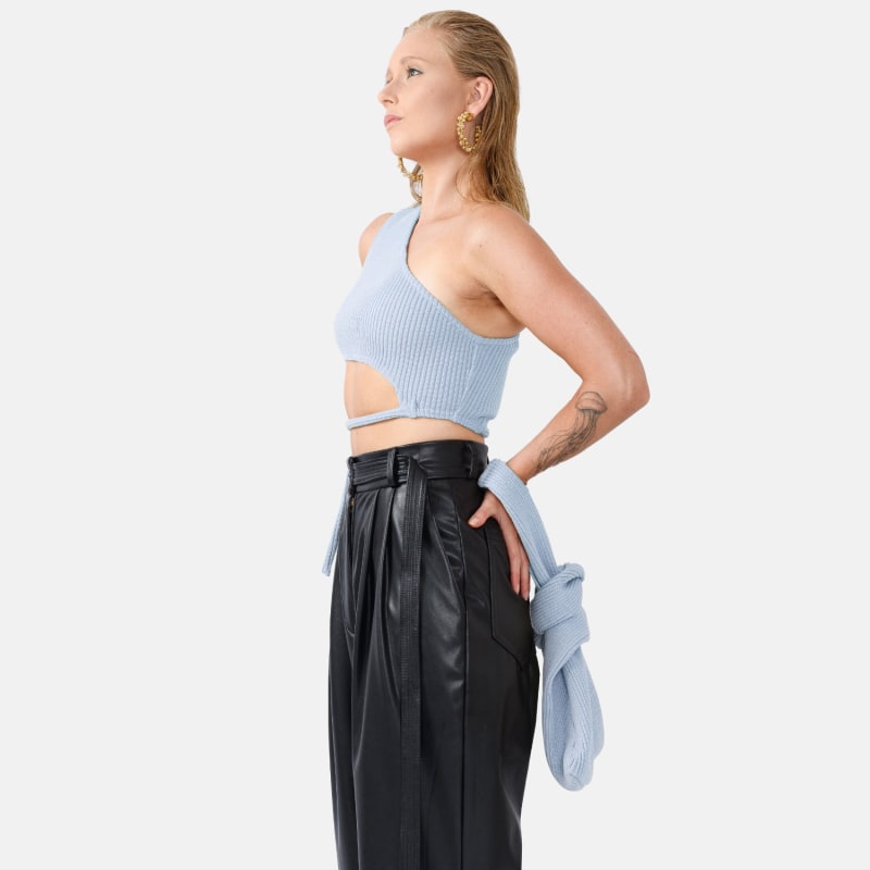 Magnetic Ribbed Knit Crop Top - Jade Blue