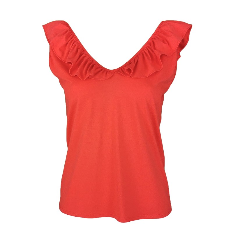 Thumbnail of Sleeveless Red Blouse With Ruffled V-Neck image