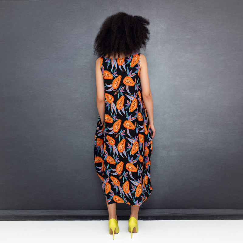 Thumbnail of Semiballoon Dress In Black Viscose With Papayas image