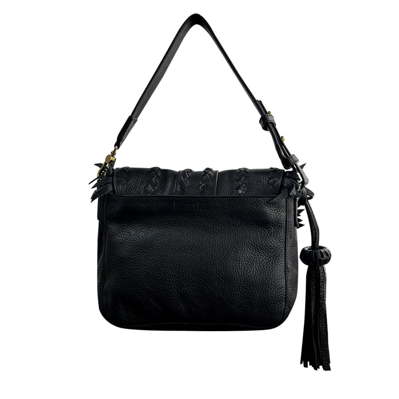 Thumbnail of Seneca Black Full-Grain Leather Handbag With Braided Details & Eye-Catching Fringe image