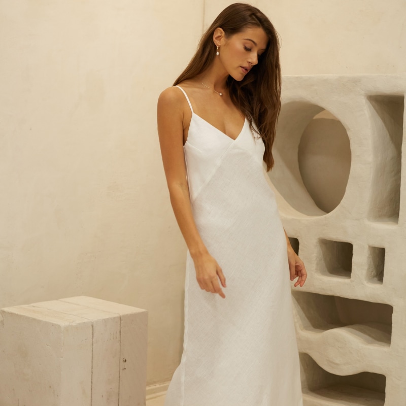 White linen slip dress deals