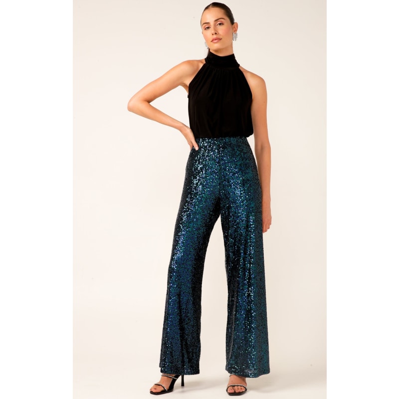 Thumbnail of Sequin Palazzo Pant In Peacock image