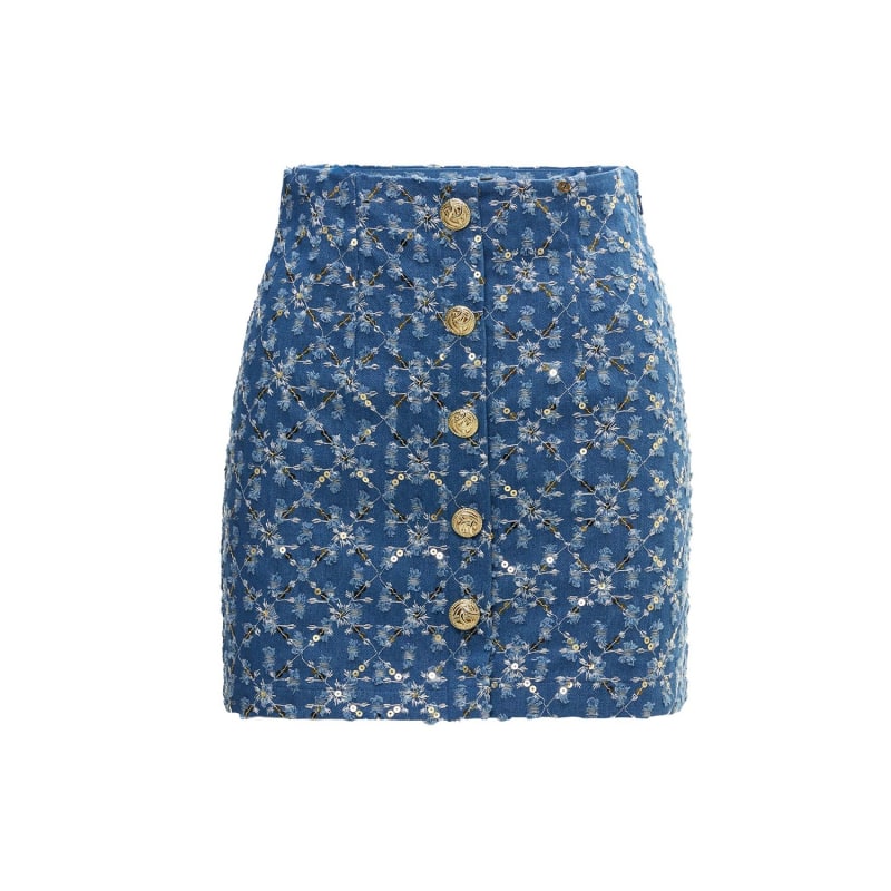 Black sequin front denim skirt online