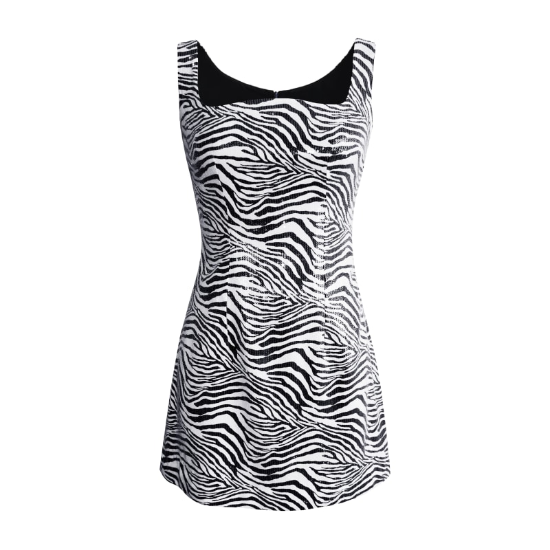 Sequined Zebra Print Mini Dress L MOMO Wolf Badger