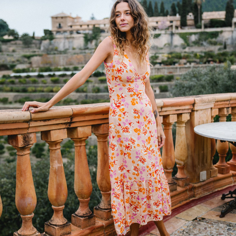 Serena Floral Sleeveless Midi Dress LAtelier London Wolf Badger