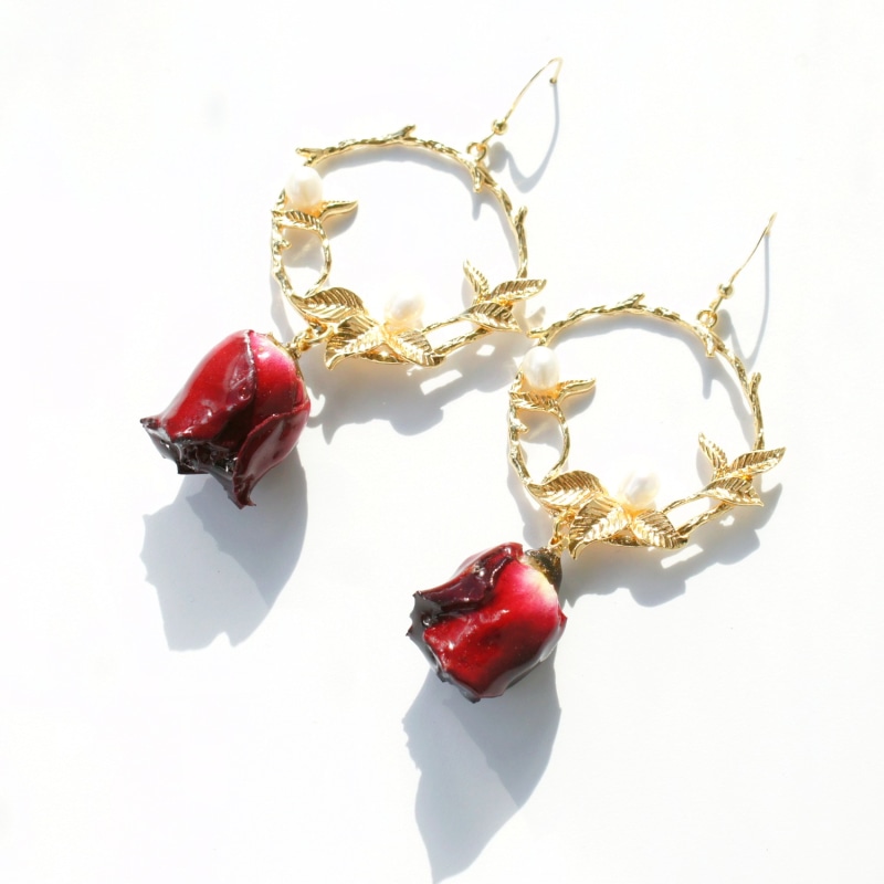 Thumbnail of Real Flower Grande Amore Red Rose Drop Earrings image