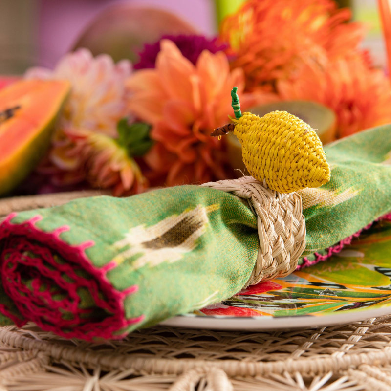 Thumbnail of Set X 4 Natural Straw Woven Yellow Lemon Fruits Round Placemats image