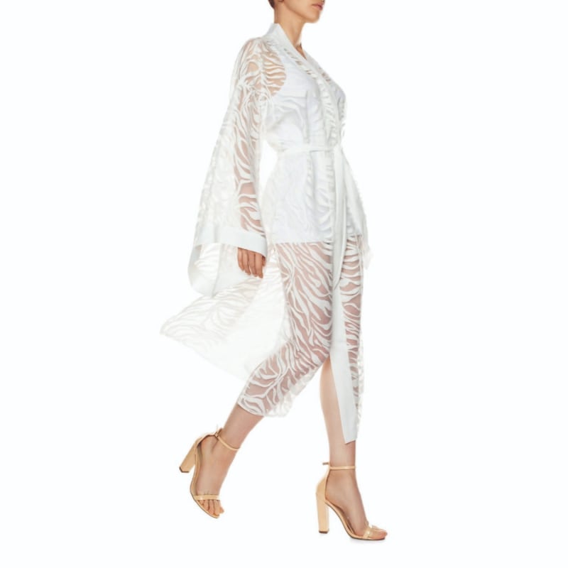 Thumbnail of Sevilla Off-White Color, Sheer Zebra Patterned Design Kimono image