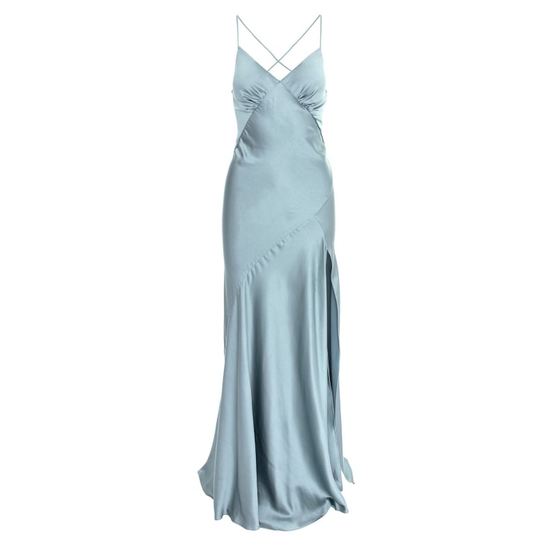 Seville Satin Maxi Dress In Green Grey | ROSERRY | Wolf & Badger