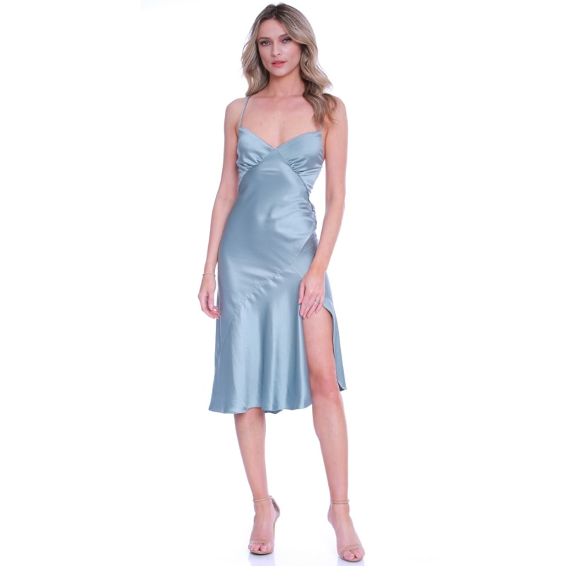 Thumbnail of Seville Satin Midi Dress In Green Grey image