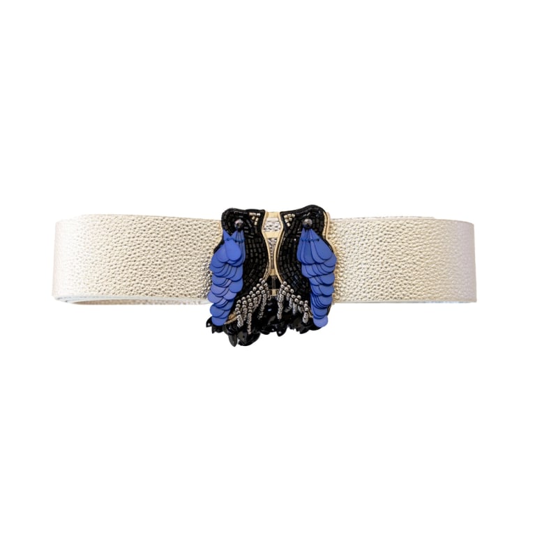 Shake Your Tailfeathers Black And Blue Beaded Belt Buckle With