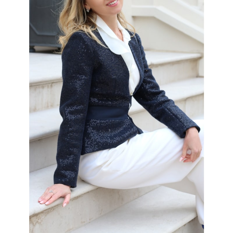 Shimmery Black Sequin Blazer SAFIRO Wolf Badger