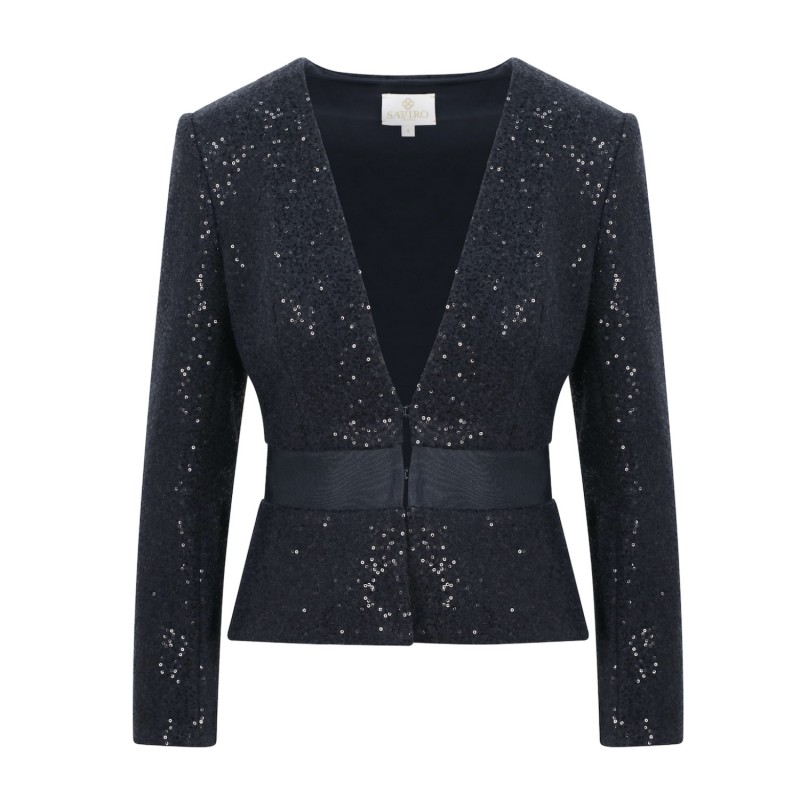 Shimmery Black Sequin Blazer SAFIRO Wolf Badger