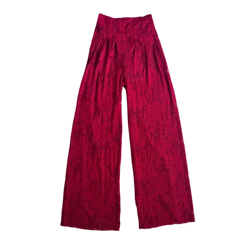 Wide Leg Pleated Pants - Red Lace by L2R THE LABEL