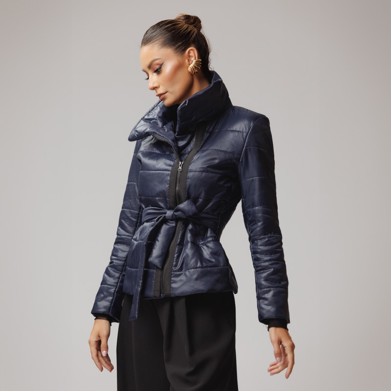 Short Quilted Jacket With Zipper And Cord Navy Blue concept A trois Wolf Badger