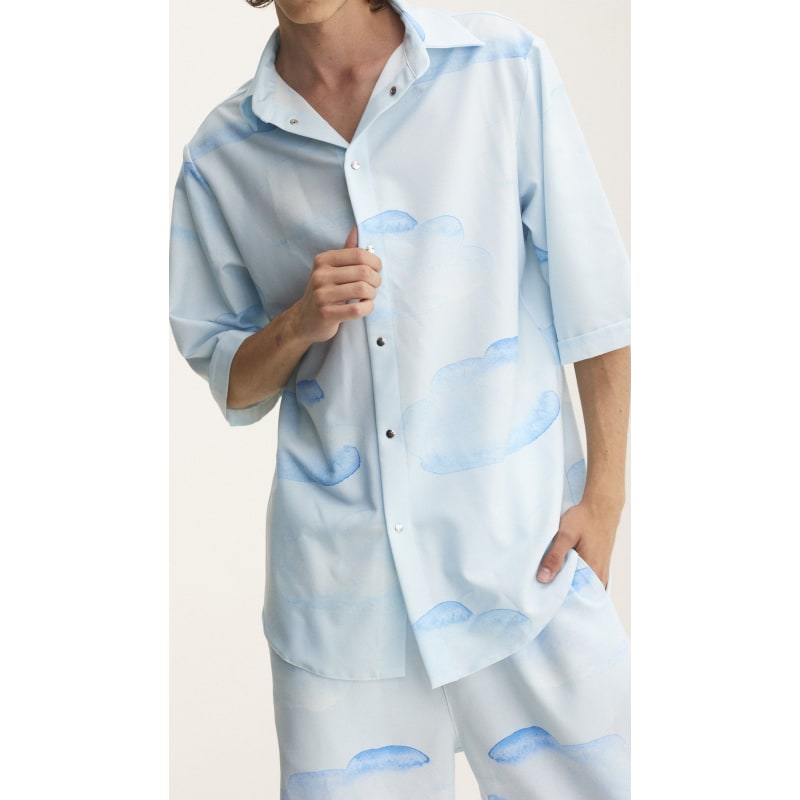 Thumbnail of Short Sleeve Shirt In Blue With Clouds Design - Recycled Material image