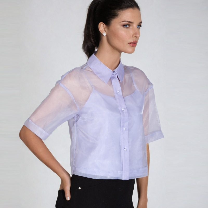 Thumbnail of Short Sleeves Flaps Organza Shirt -Light Blue image