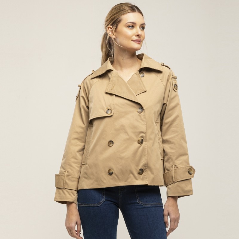 Short Trench Coat Style Double Breasted Jacket Camel Short Trench Coat Style Double Breasted Jacket Camel