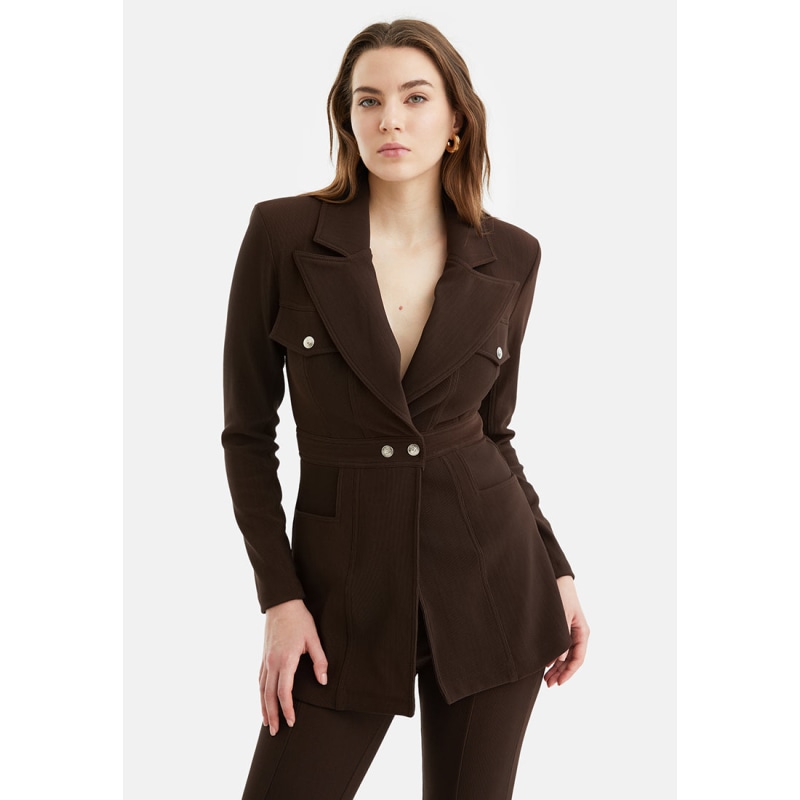 Brown Shoulder Pad DoubleBreasted Blazer NOCTURNE Wolf & Badger
