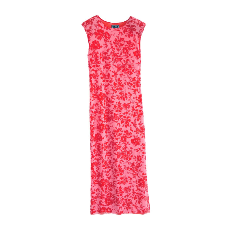 Thumbnail of Shoulder Pad Printed Mesh Dress In Red image